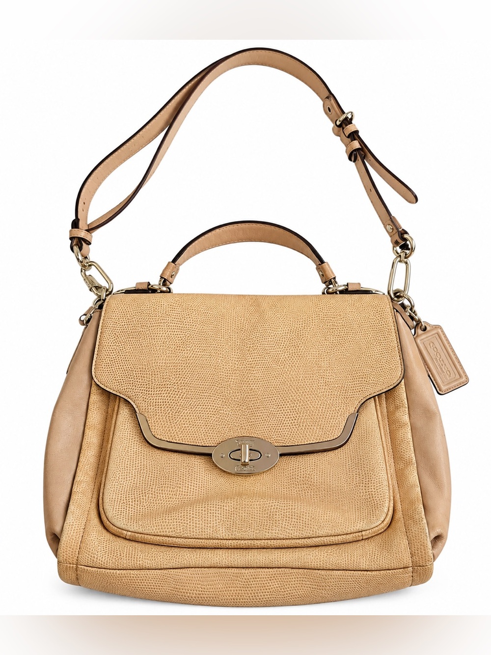 Coach Madison Sadie Glitter Lizard Leather Satchel Beige 26324